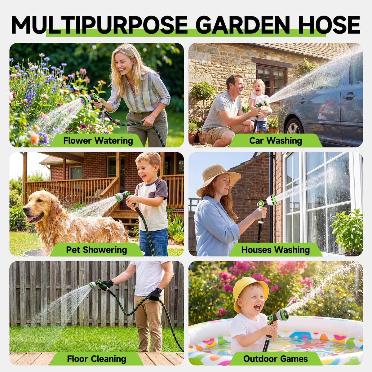 100 ft Flexible Lightweight Kink-Free Garden Hose with 10 Function Nozzle Z91689