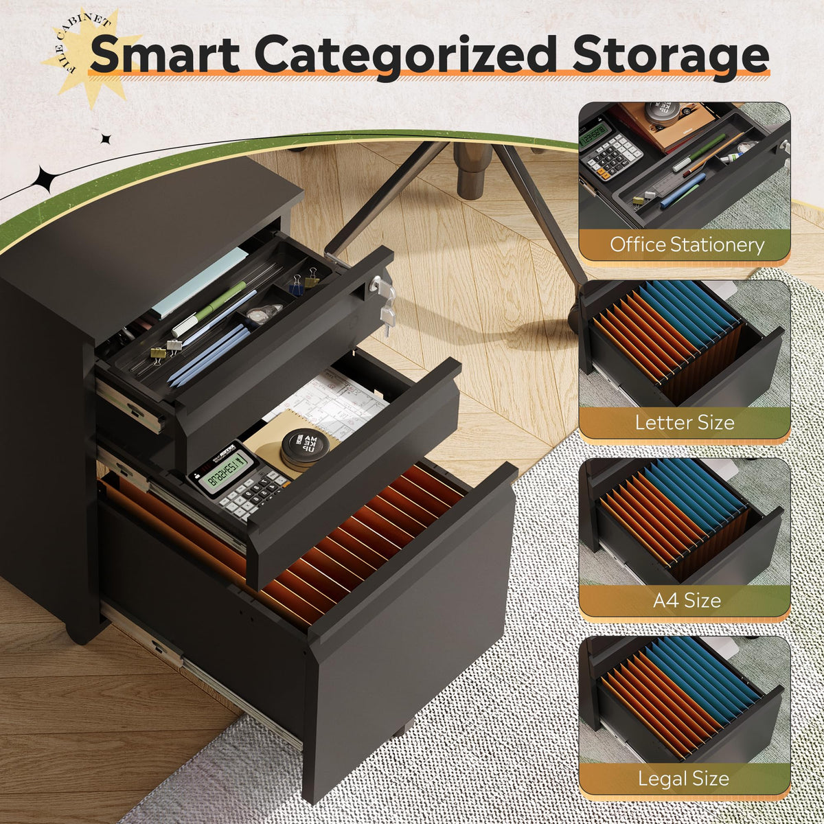 3 Drawer Mobile File Cabinet with Lock Y965
