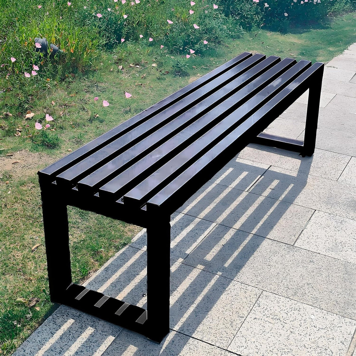 Black 5.9ft Metal Outdoor Bench O735