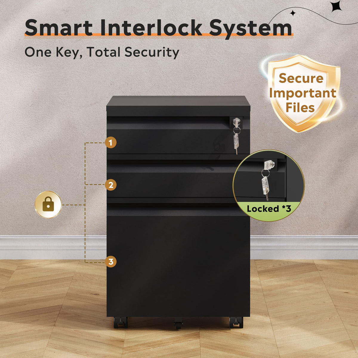 3 Drawer Mobile File Cabinet with Lock Y965