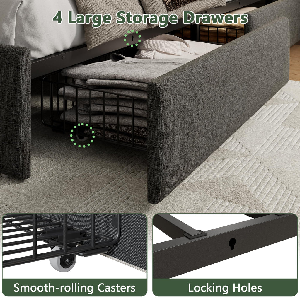 Queen Bed Frame with 4 Storage Drawers Q1173