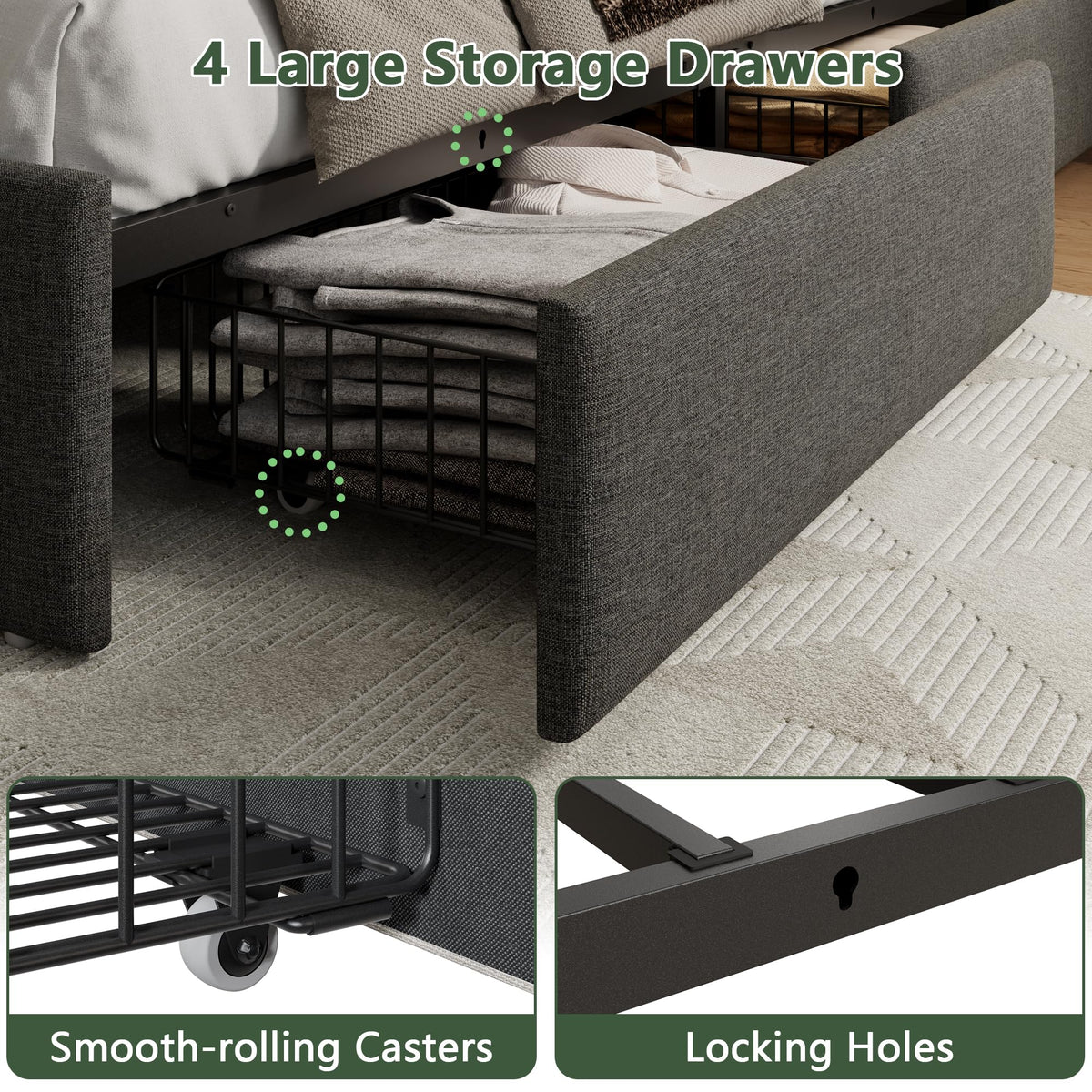 Queen Bed Frame with 4 Storage Drawers Q1173