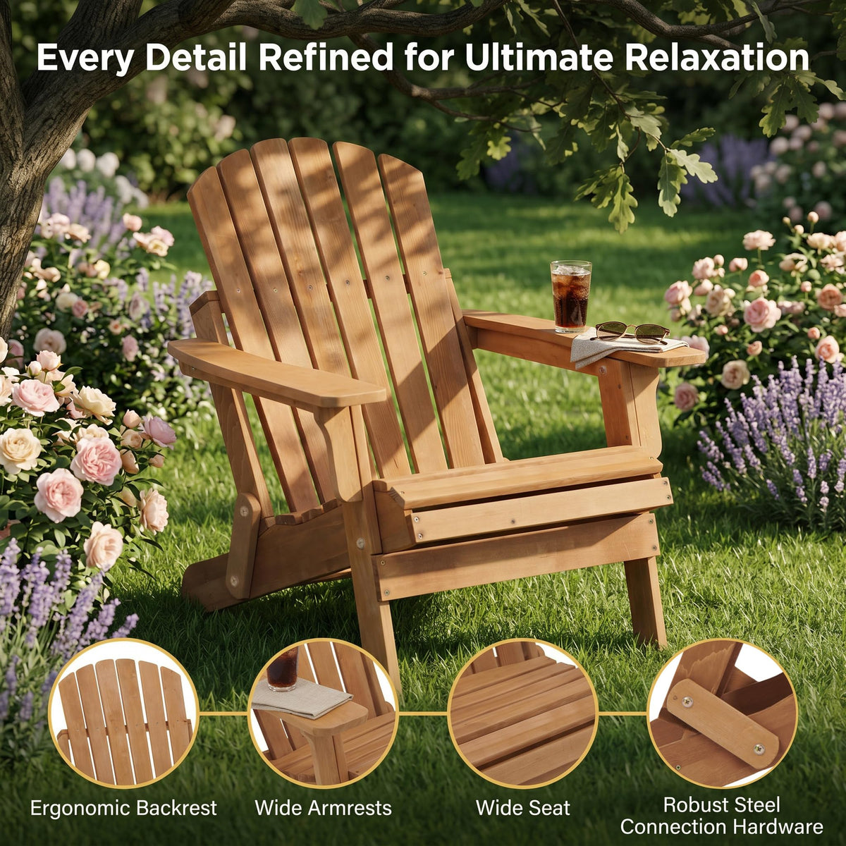 100 lbs Capacity Solid Wood Adirondack Chair W38731