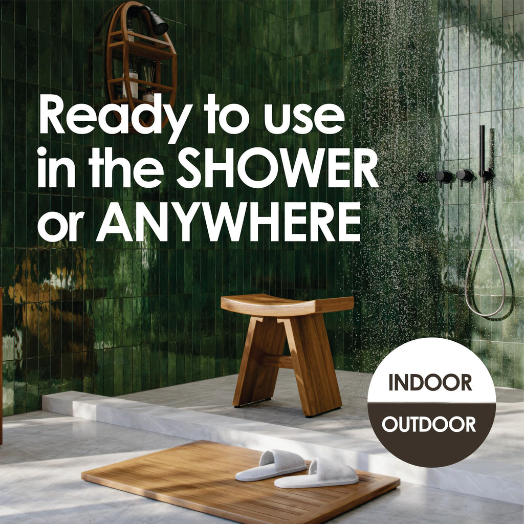18" Teak Shower Bench with Shelf I649