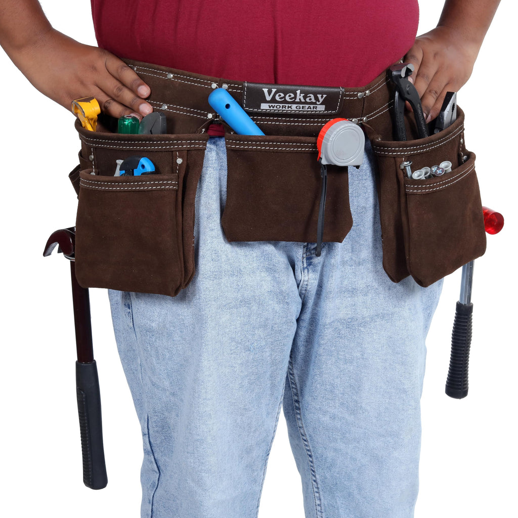Brown Suede Leather 11-Pocket Tool Belt R770218